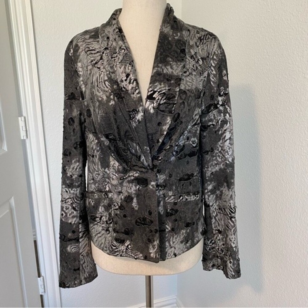 Toni Morgan Art to Wear Black Silver Cut Out Distressed Retro Jacket Blazer PL